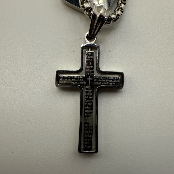 Anthony Jacob’s Stainless Steel Necklace With Cross And Square Tiger Eye Stone - Picture 5 of 11